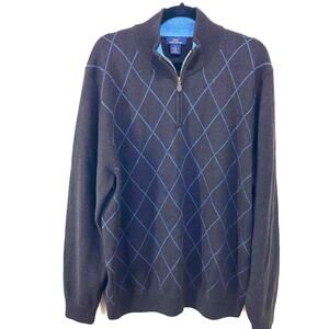 Men's Sweater Brooks Bro Merino Wool Pull over Zip Front Browne & Blue Size Xl